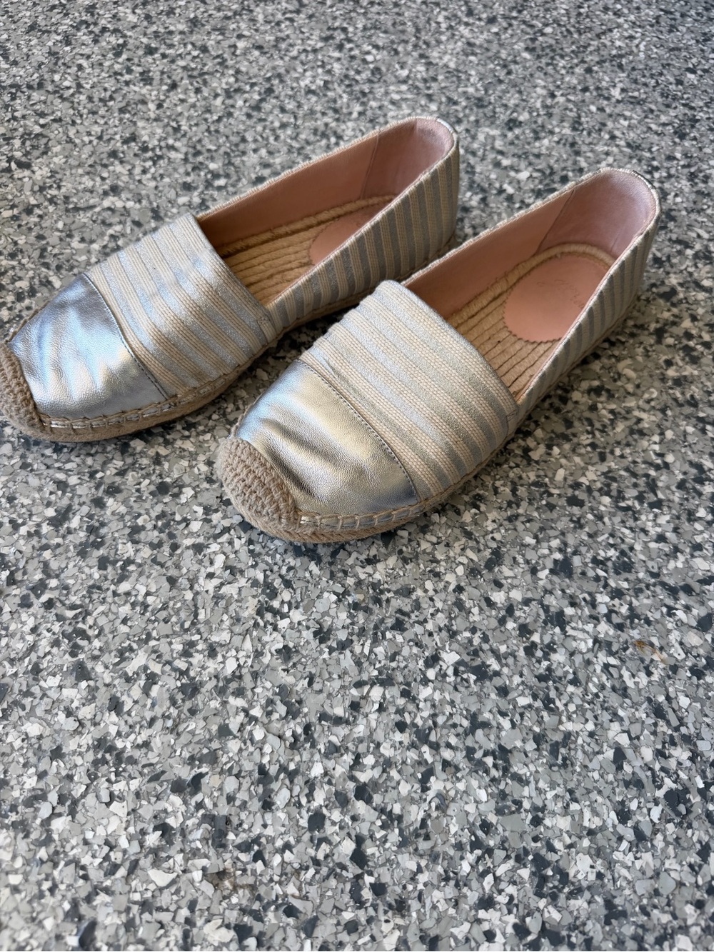 J. Crew Metallic Silver and Cream Espadrille Slip-Ons